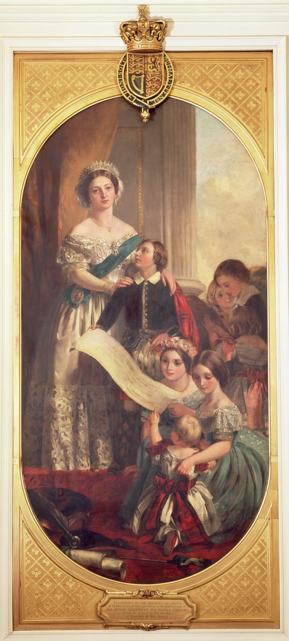 Dronning Victoria (1819-1901) med Albert Edward, prinsen av Wales, Victoria, Princess Royal og andre medlemmer av kongefamilien, 1864 av John Calcott Cope
