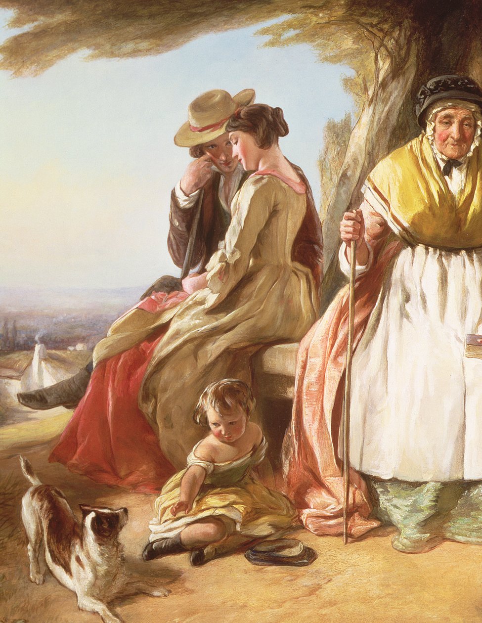 Ungdom og alder, detalj av elskerne (detalj av 59345) av John Callcott Horsley