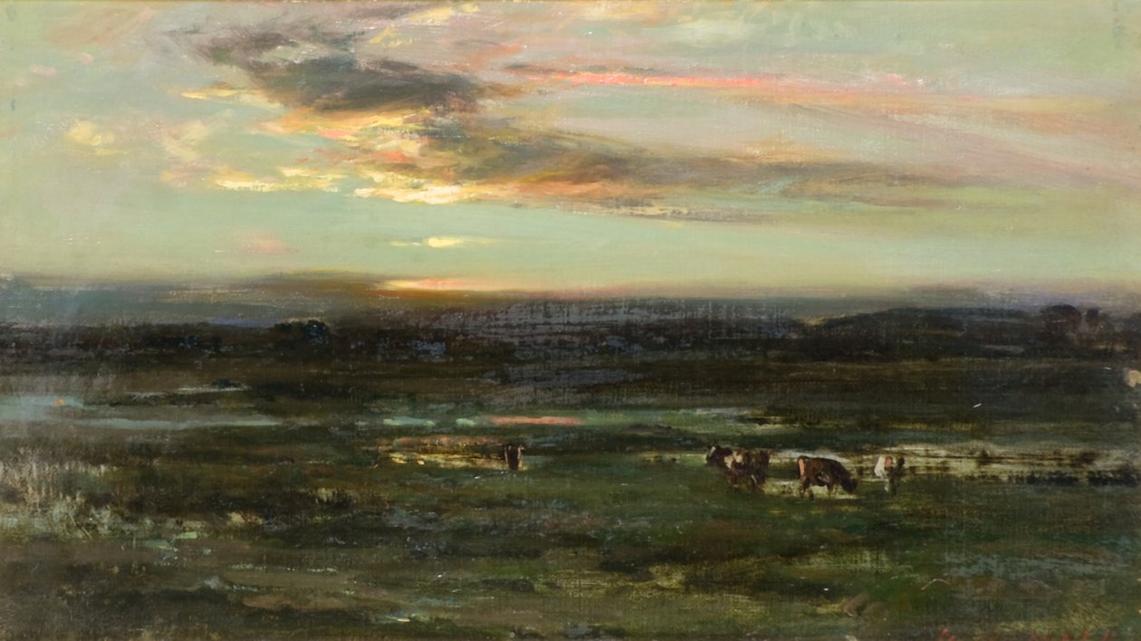Solnedgang, Badendoch (olje om bord) av John Campbell Mitchell
