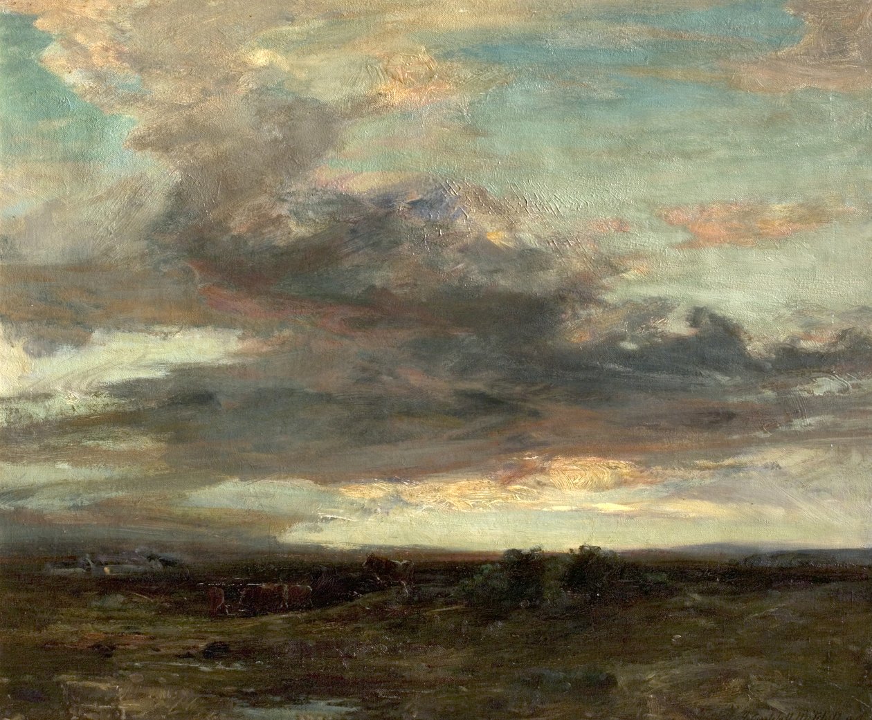 Argyllshire Moor, Skottland, solnedgang, 1907 av John Campbell Mitchell