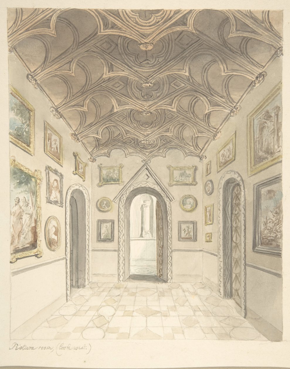Lea Castle, Worcestershire, Picture Room, Looking West, ca. 1816. av John Carter.