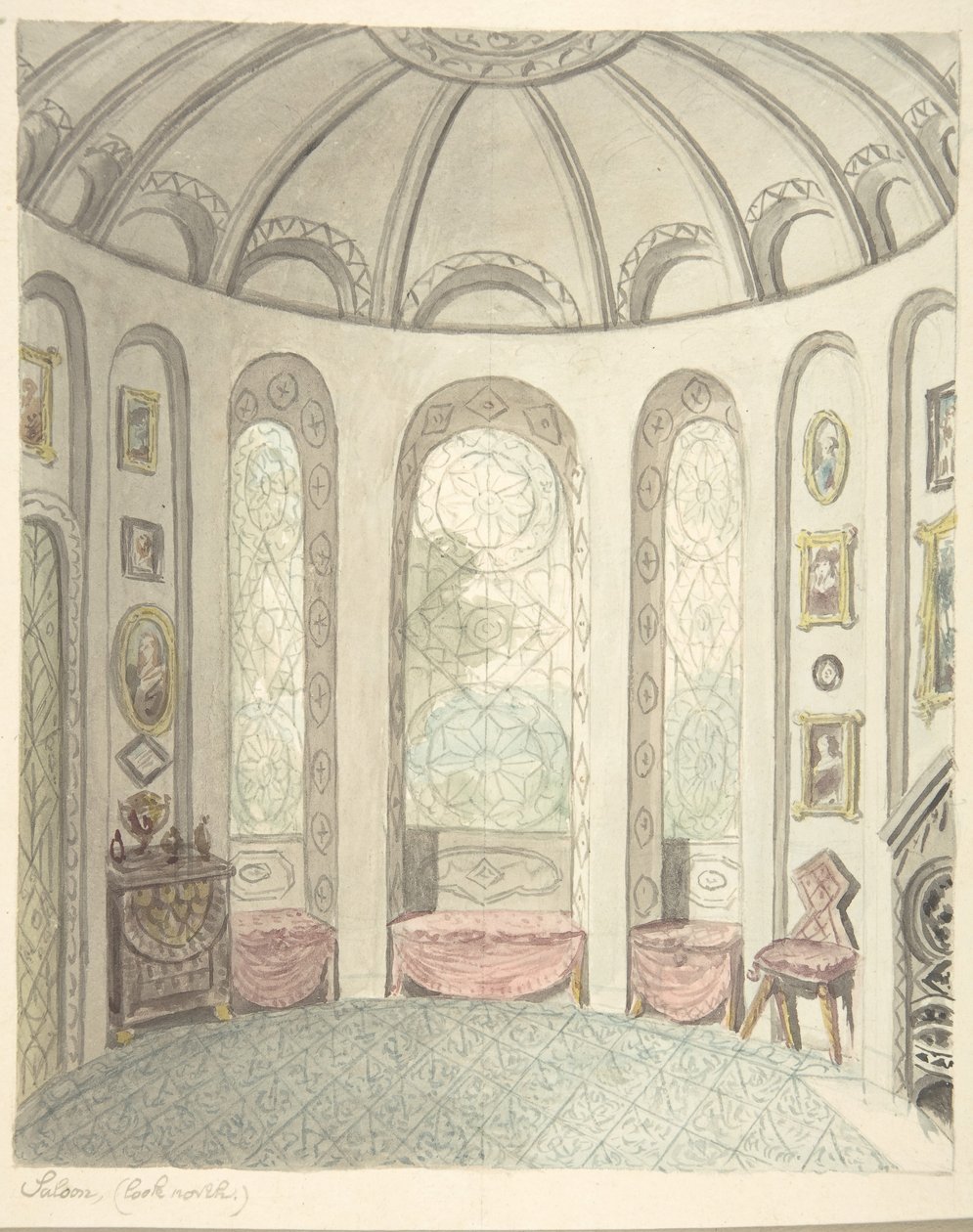 Lea Castle, Worcestershire, Saloon, ser nordover, ca. 1816. av John Carter.