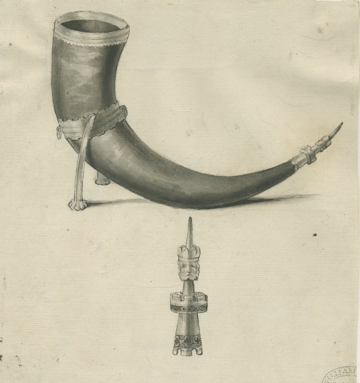 Lichfield - Drikkehorn: penn- og sepia-tegning, nd [1748-1817] (tegning) av John Carter