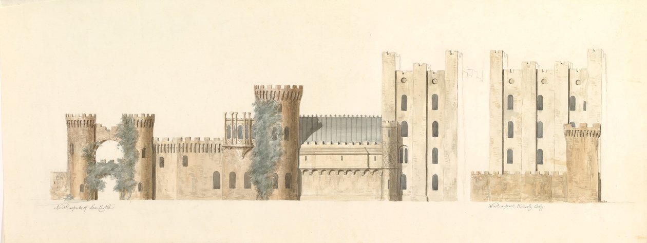 North Aspects of Lea Castle og West Aspect of Wolverley, Cookley, Worcestershire, ca. 1816. av John Carter.