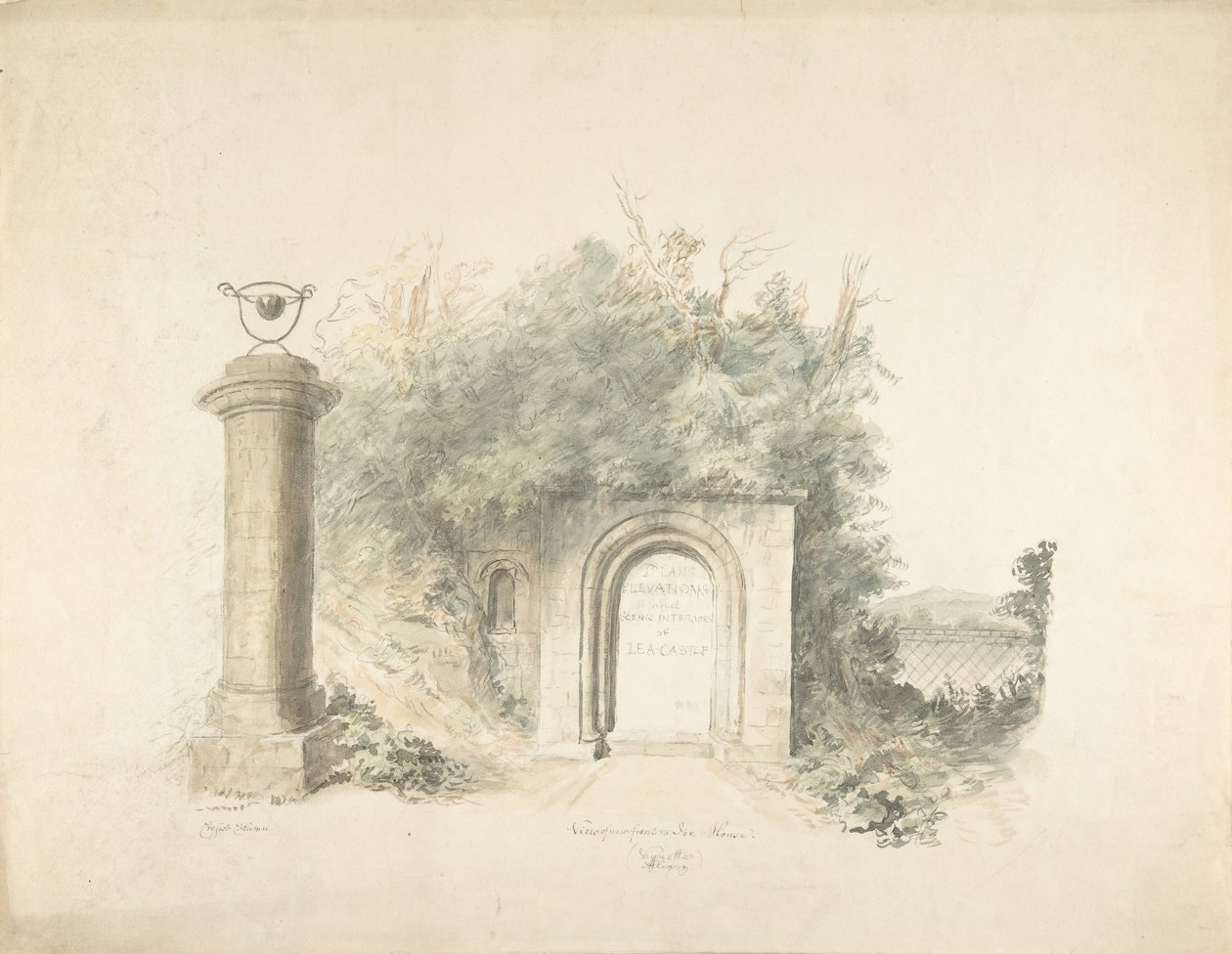 Tittelside til en gruppe av planer, forhøyninger og naturskjønne interiører av Lea Castle, Worcestershire..., 18 av John Carter.