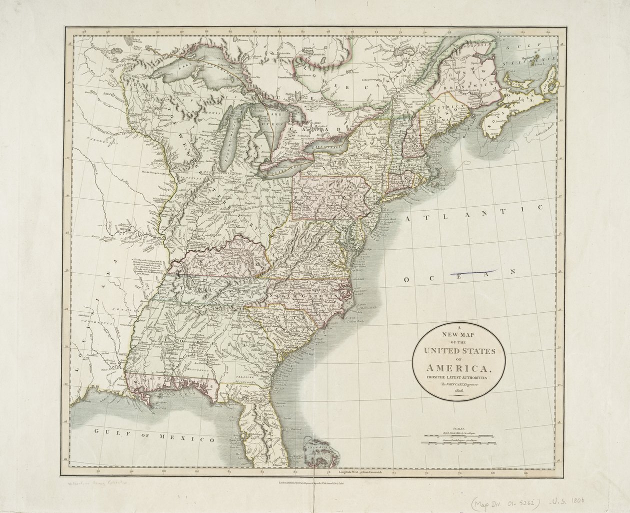 Et nytt kart over USA, fra de siste myndighetene, 1806 av John Cary