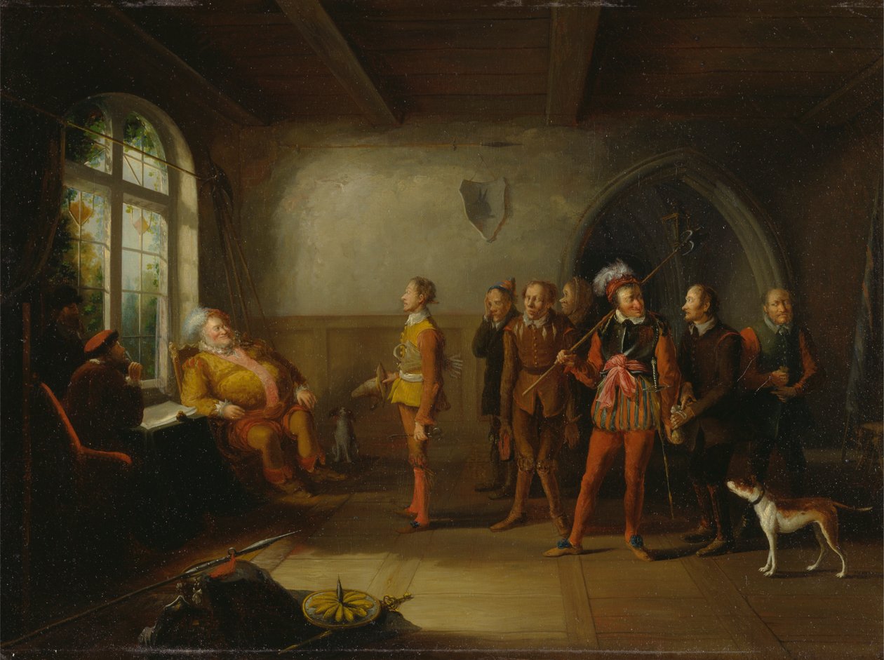 Falstaff og rekruttene, fra "Henry IV, Part II" av John Cawse