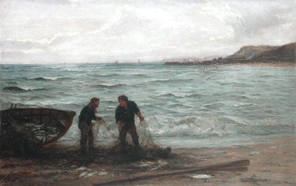 Landing the Catch (olje på lerret) av John Chalmers