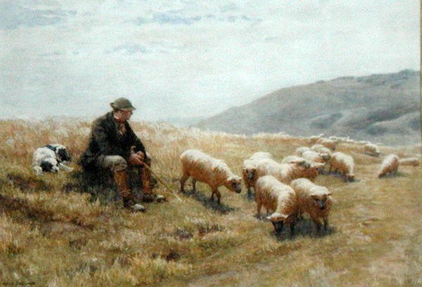 A Shepherd on the South Downs, ca. 1900 (akvarell på papir) av John Charles Dollman