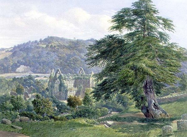 Tintern Abbey with the Wye Beyond (akvarell) av John Chase