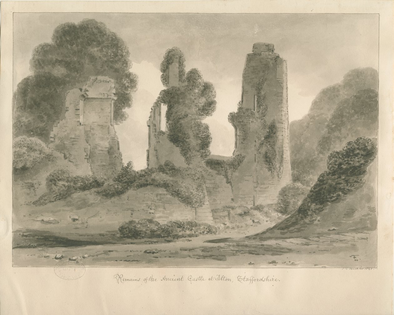 Alton Castle: sepia-tegning, 1841 av John Chessell Buckler
