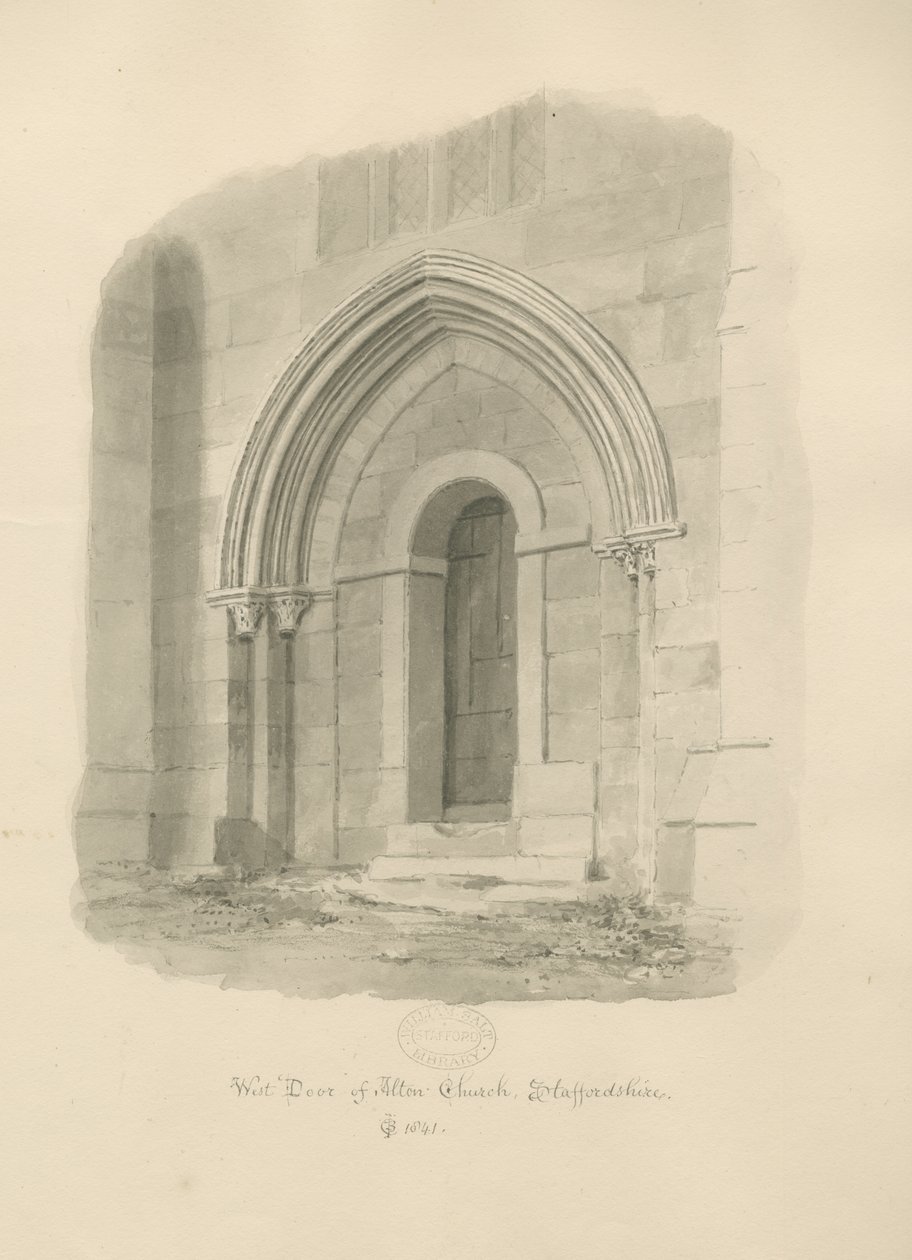Alton Church - West Door: sepia-tegning av John Chessell Buckler