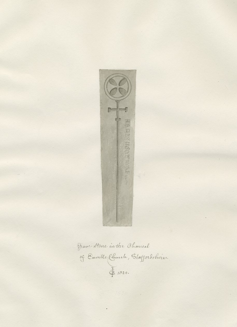 Enville kirke - Gravstein: sepia tegning av John Chessell Buckler