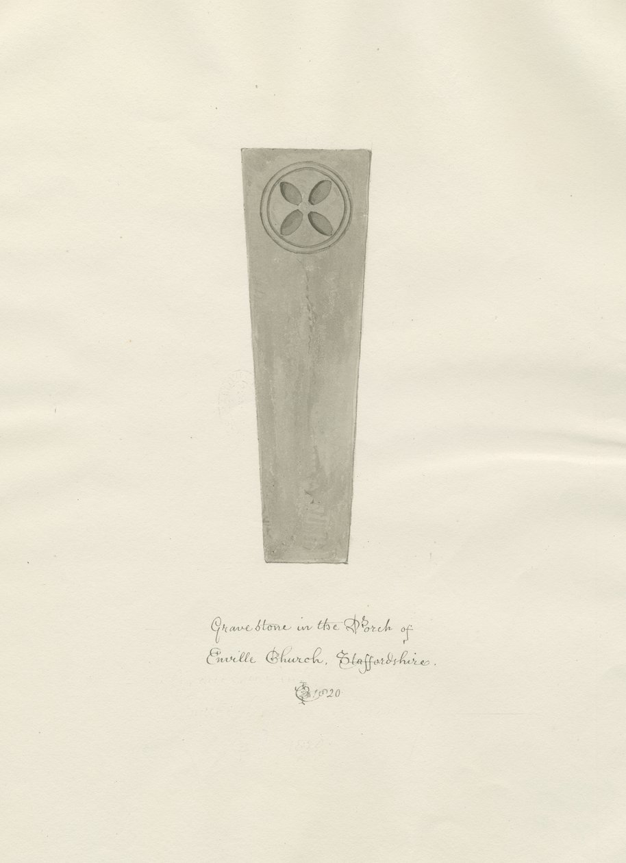 Enville kirke - Gravstein: sepia tegning av John Chessell Buckler