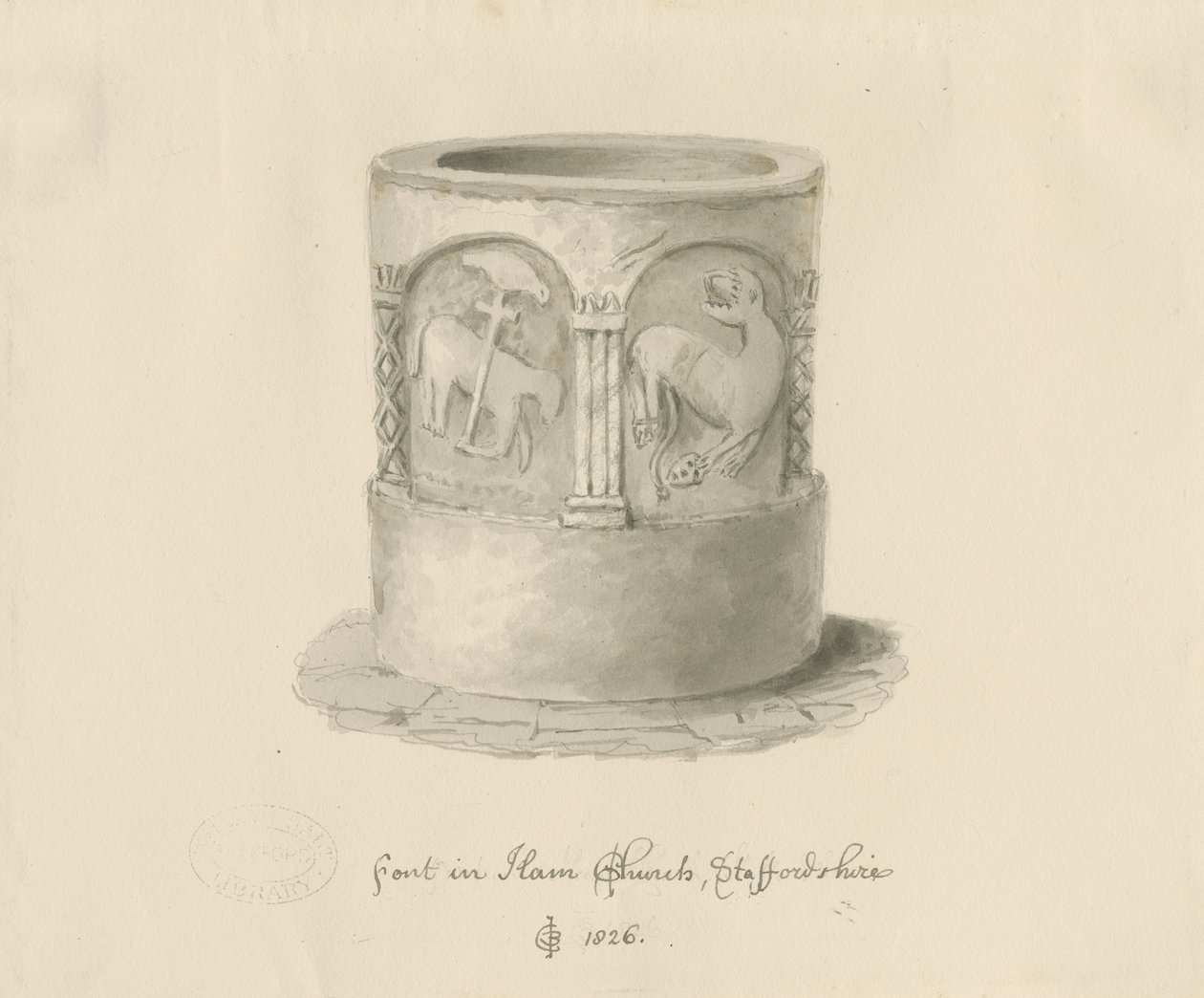 Font i Ham kirke, 1826 av John Chessell Buckler