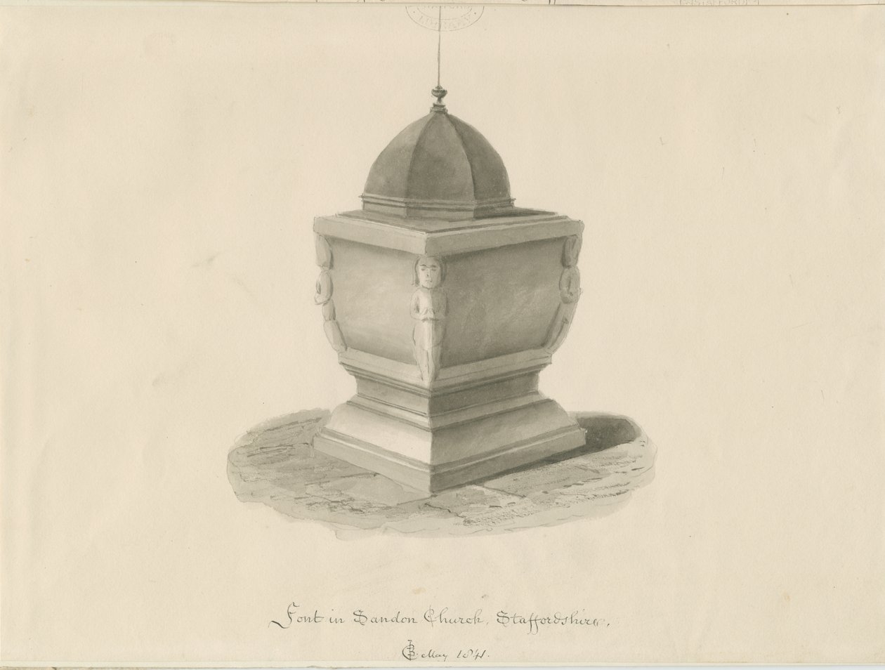 Font i Sandon Church: sepia vasketegning, mai 1841 (tegning) av John Chessell Buckler