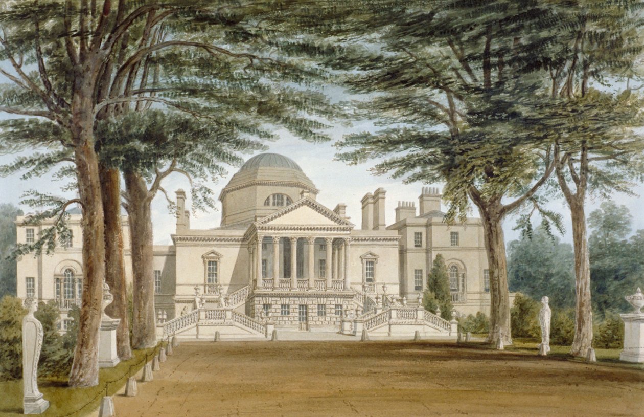 Forfra av Chiswick House, Chiswick, Hounslow, London, 1822 av John Chessell Buckler