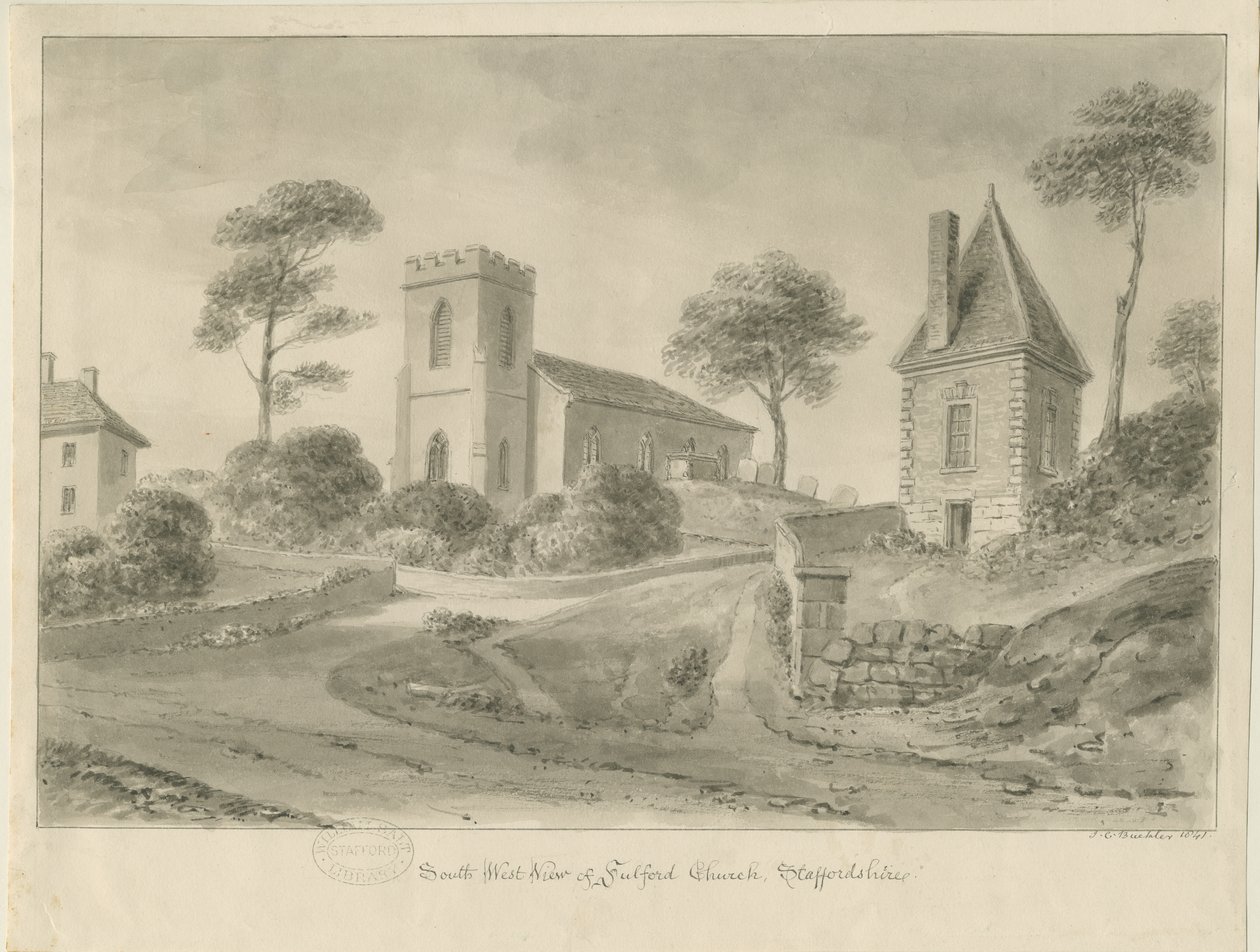 Fulford Church: sepia-tegning av John Chessell Buckler