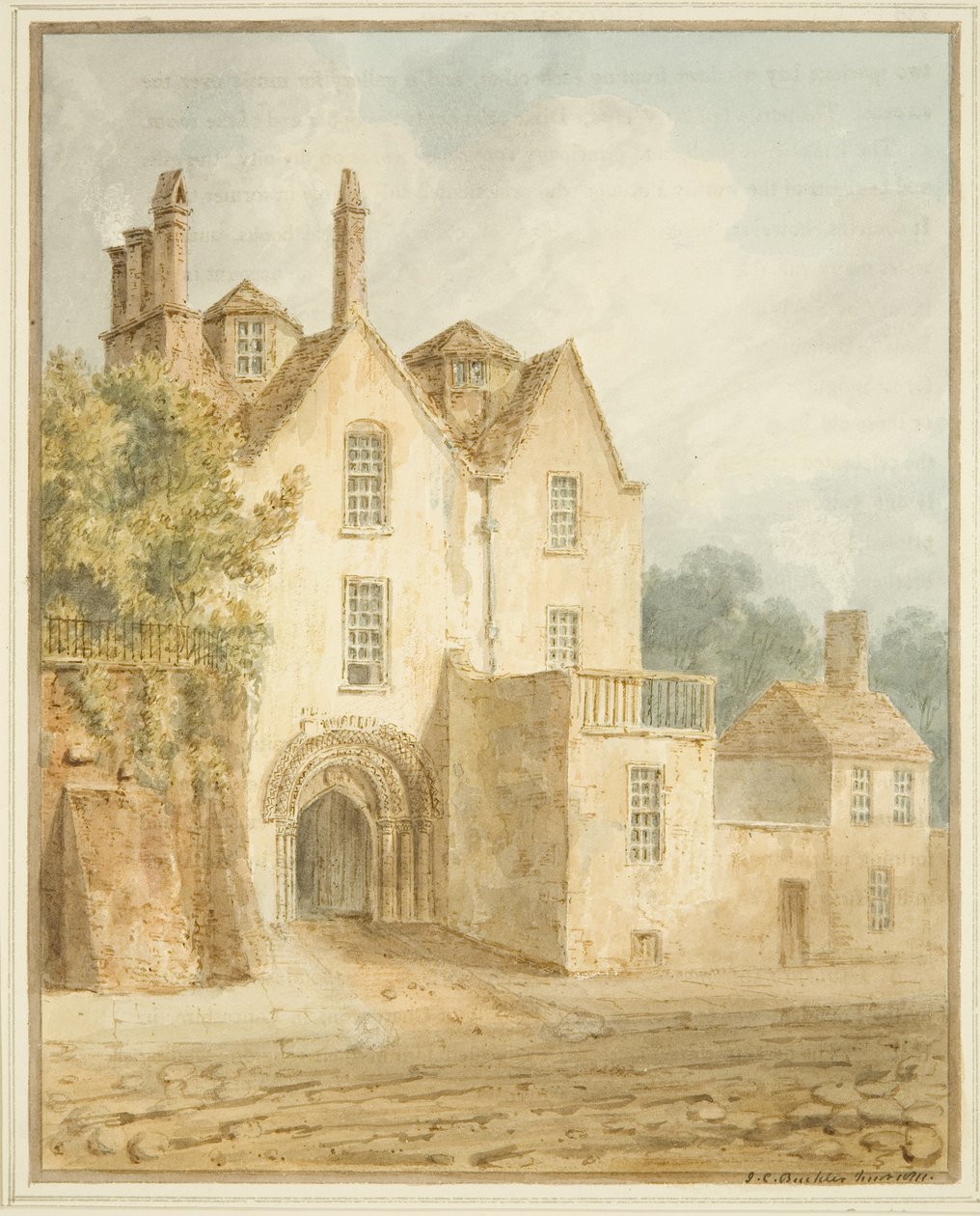 Gateway i Lower College Green (akvarell over blyant på papir) av John Chessell Buckler
