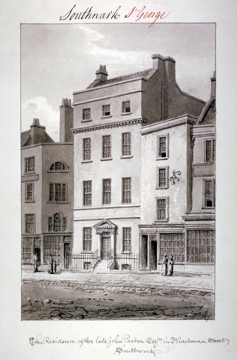 Hus i Blackman Street, Southwark, London, 1827. av John Chessell Buckler