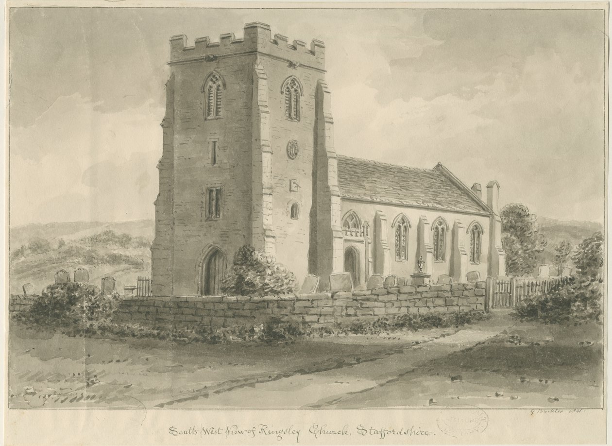 Kingsley Church: sepia-tegning, 1841 av John Chessell Buckler