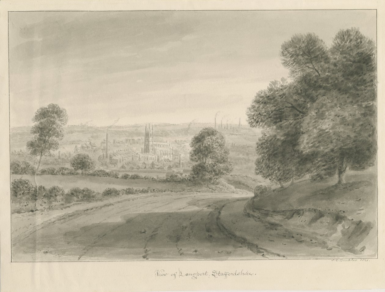 Longport Village: sepia-tegning av John Chessell Buckler