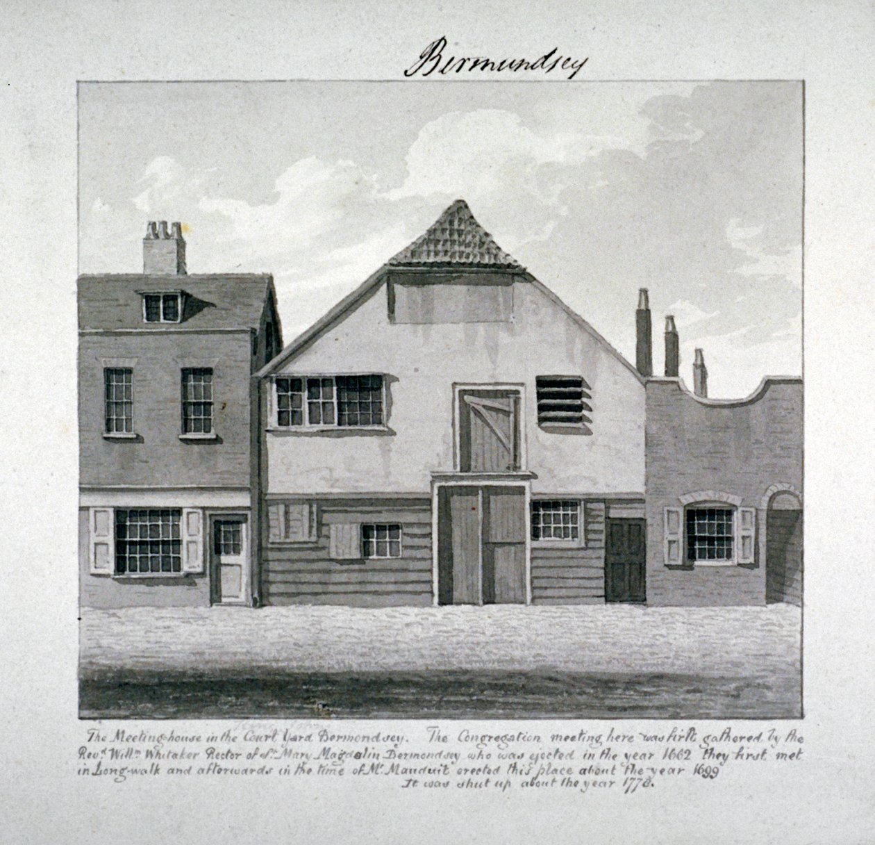 Møtehuset til St Mary Magdalen i Court Yard, Bermondsey Square, London, c1828 av John Chessell Buckler