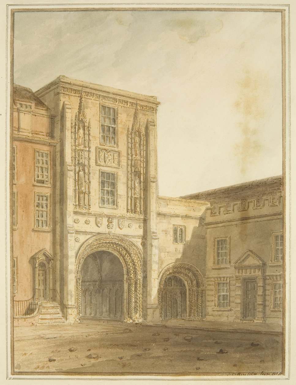 North View of College Gateway (akvarell over blyant på papir) av John Chessell Buckler