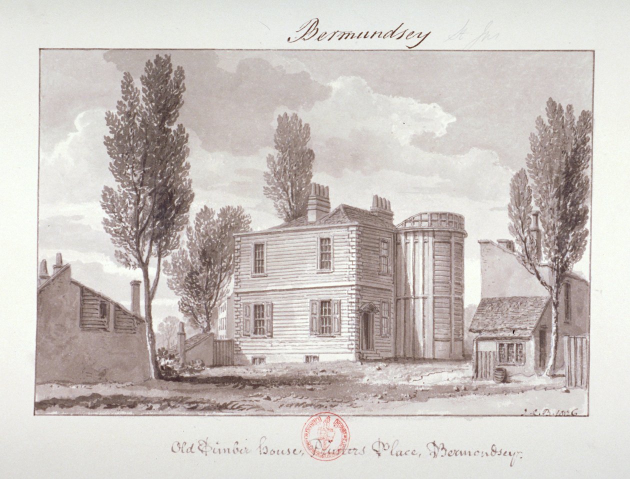 'Old Printers House, Printers Place, Bermondsey', London, 1826 av John Chessell Buckler