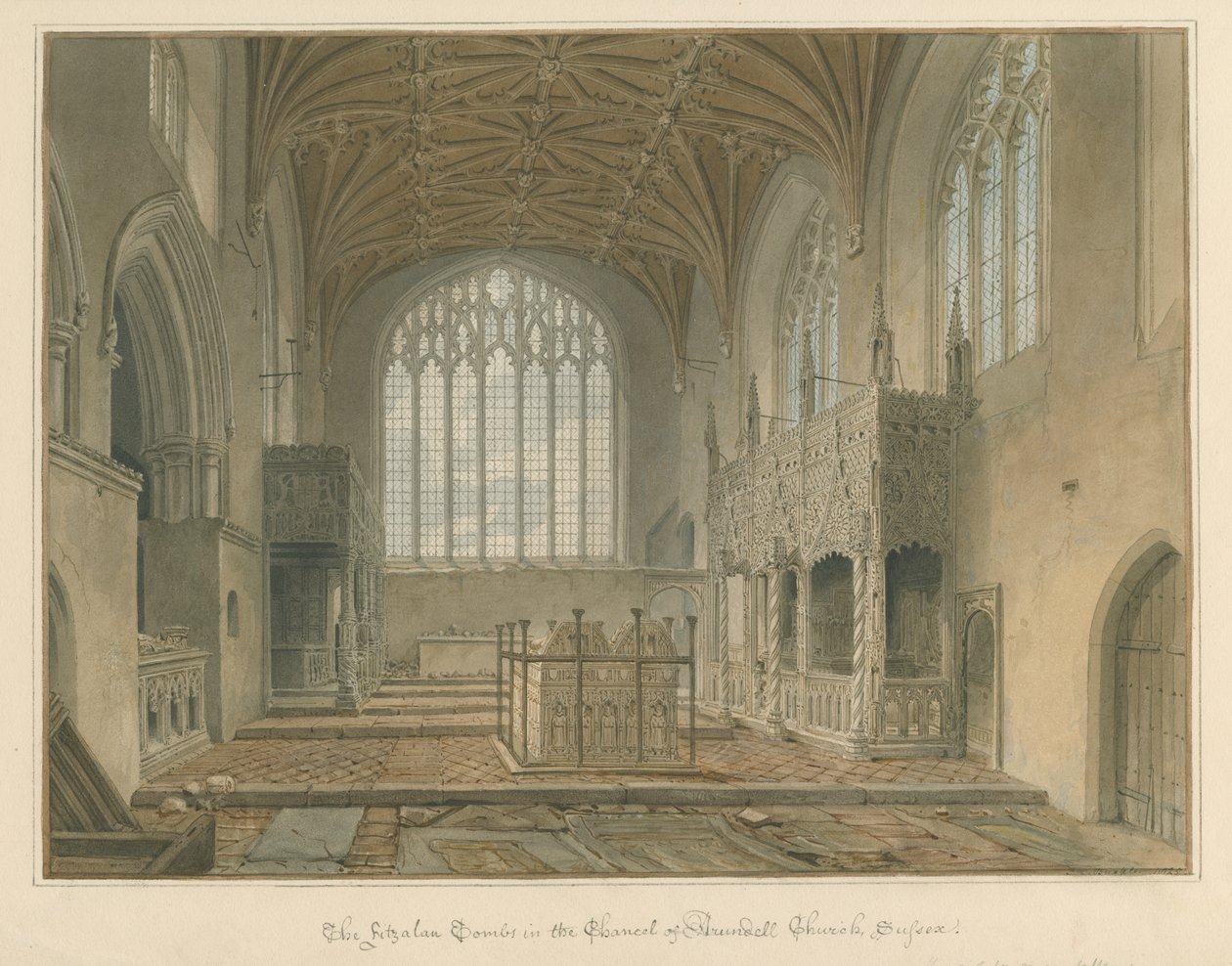 Sussex - Arundel Church - Fitzalan-gravene, 1825 av John Chessell Buckler