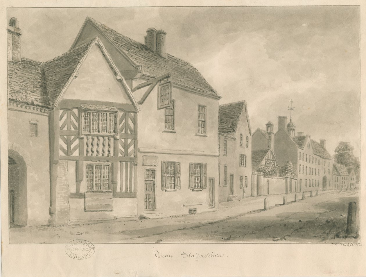 Tean - Landsbygate: sepia vask tegning av John Chessell Buckler