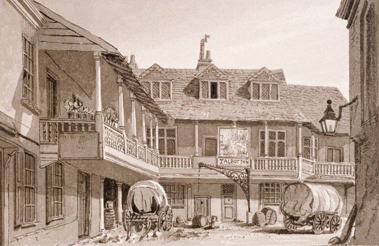 The Tabard Inn på Borough High Street, Southwark, London, 1827. av John Chessell Buckler
