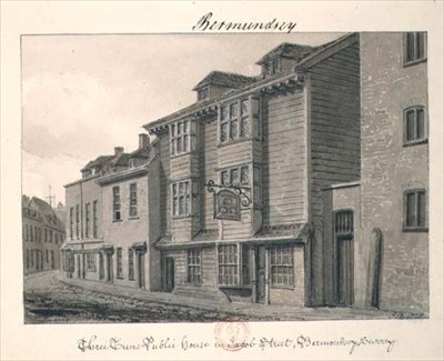 Three Tuns Public House i Jacob Street, Bermondsey av John Chessell Buckler