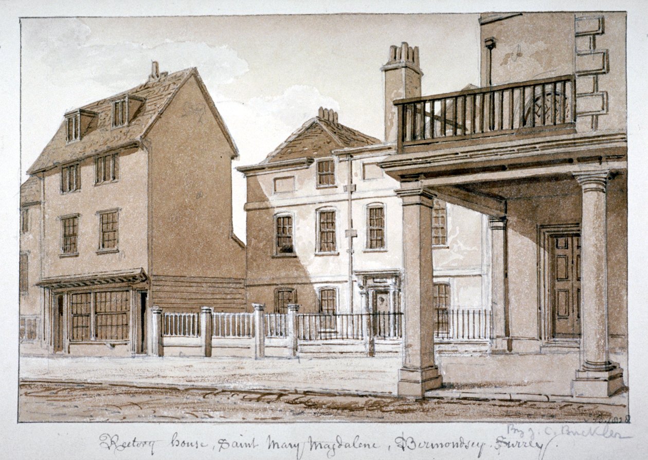 Prestegården, St Mary Magdalen, Bermondsey, London, 1828 av John Chessell Buckler