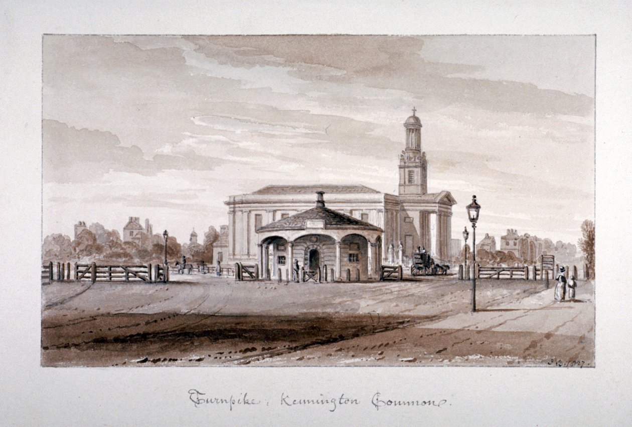Utsikt over en snubane ved Kennington Common, Lambeth, London, 1827. av John Chessell Buckler