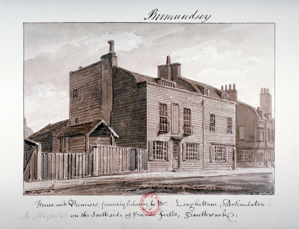 Utsikt over hus på sørsiden av Snowsfields, Bermondsey, London, 1828 av John Chessell Buckler