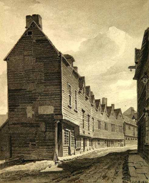 Utsikt over Folly ved Dockhead, Bermondsey av John Chessell Buckler