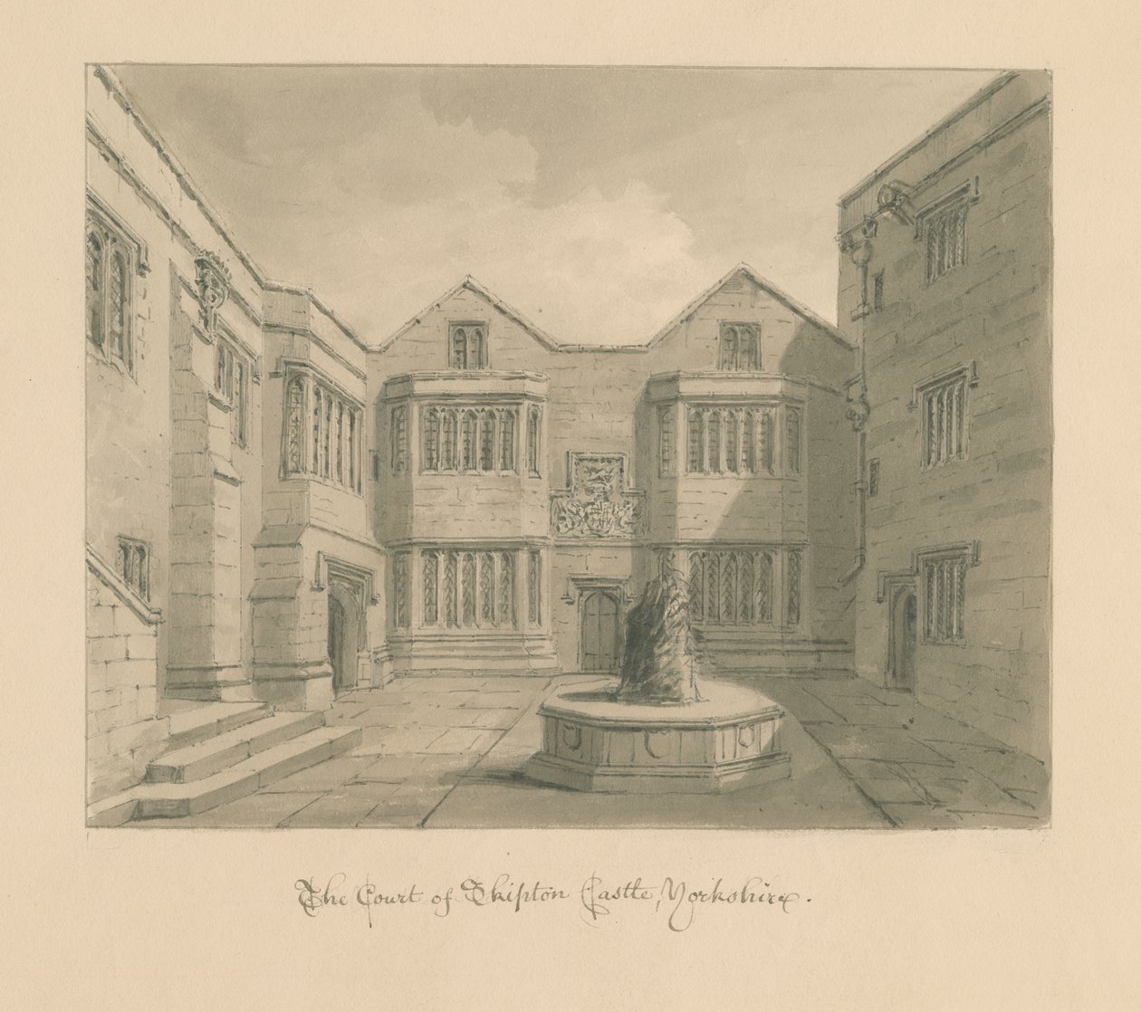 Yorkshire - Skipton Castle: sepia-tegning av John Chessell Buckler