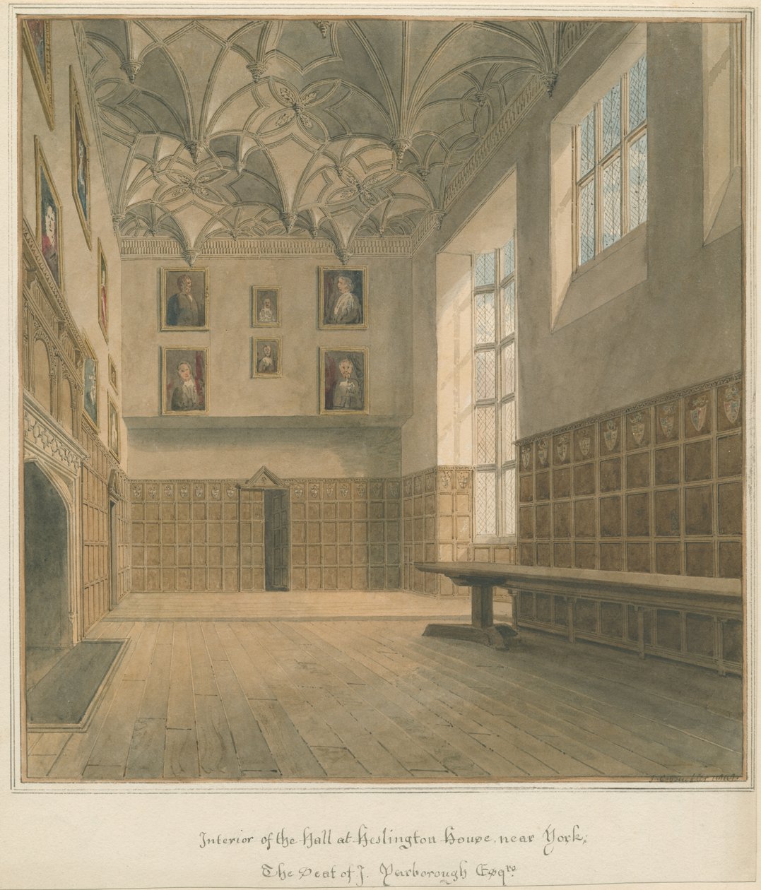 Yorkshire - York - Heslington House Interiør, 1818 av John Chessell Buckler
