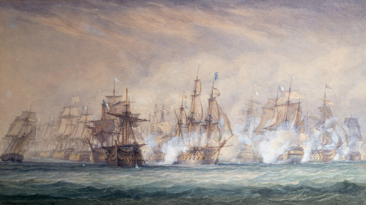 The Battle of the Saintes (blyant og akvarell) av John Christian Schetky