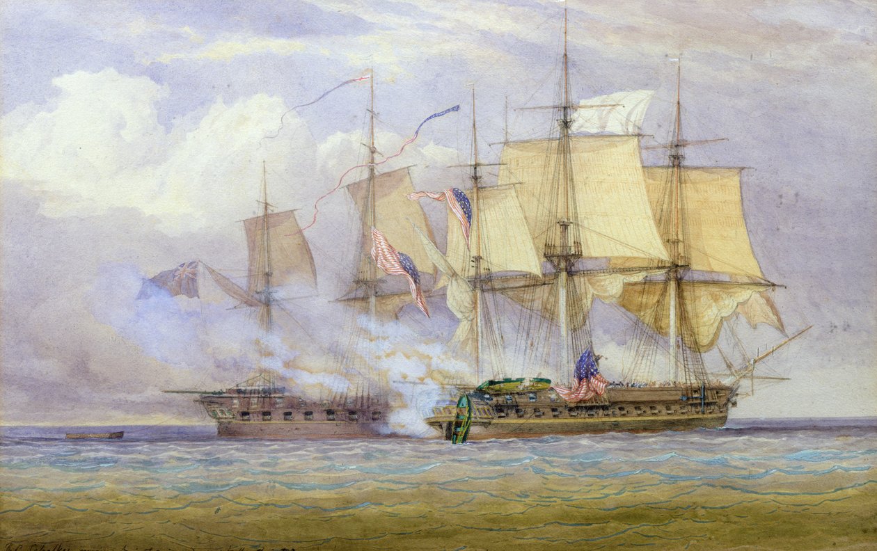 Seiersøyeblikket mellom HMS 'Shannon' og det amerikanske skipet 'Chesapeake' 1. juni 1813, 1857 av John Christian Schetky