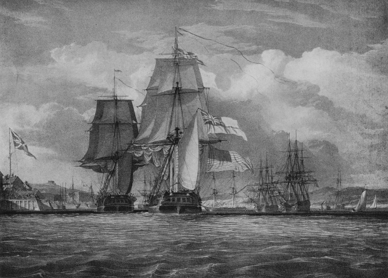 Shannon and the Chesapeake, c1814 av John Christian Schetky