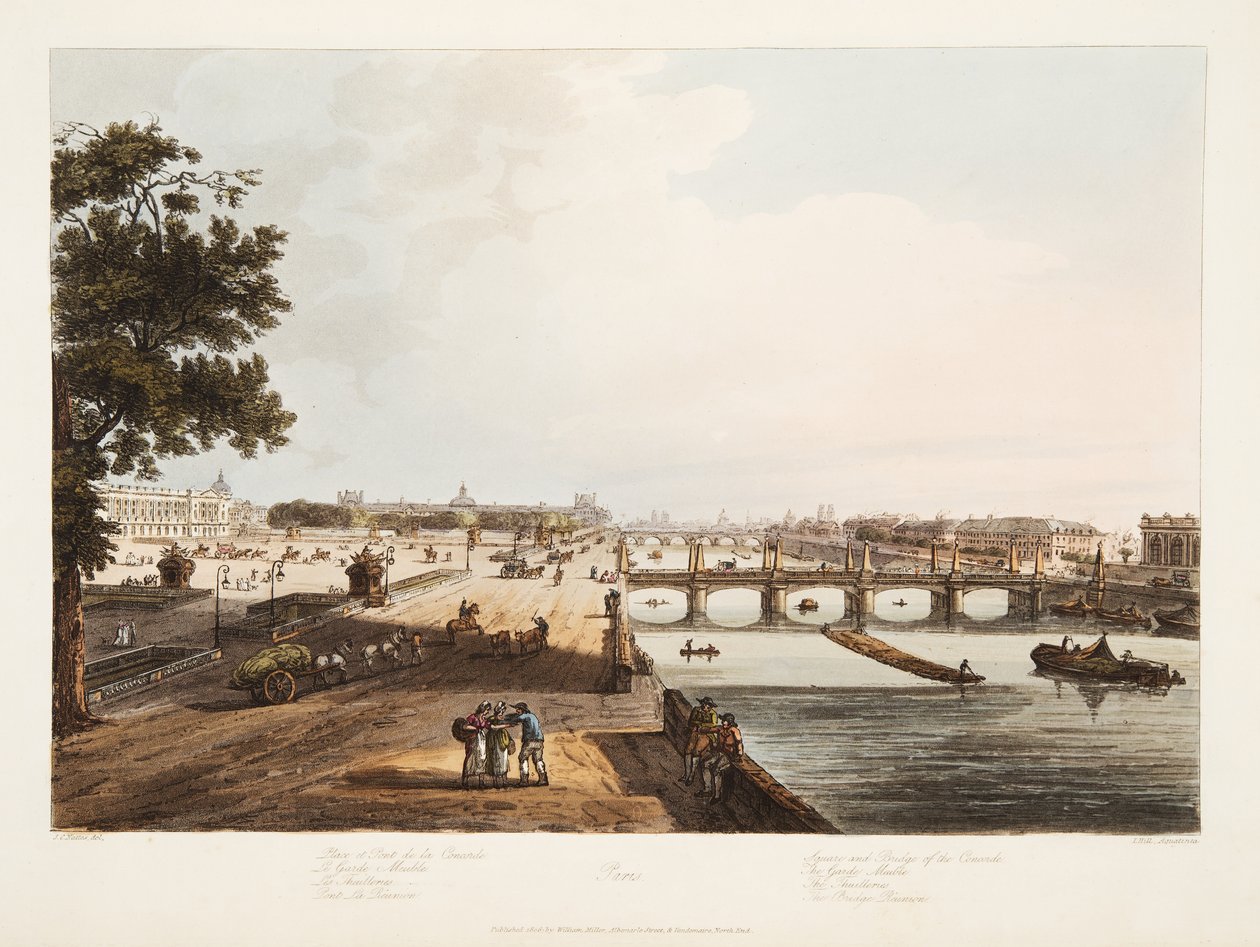 Square og Bridge of the Concorde; Garde Meuble; Thuilleriene; The Bridge Reunion, illustrasjon fra 