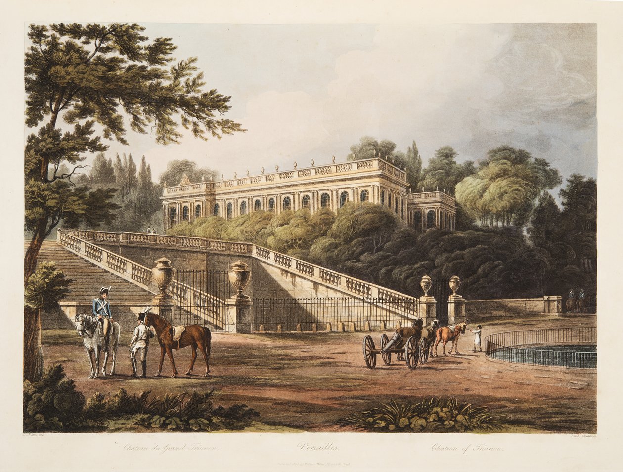 Chateau of Trianon, illustrasjon fra Versailles, Paris og Saint Denis, pub. 1805 (akvatint) av John Claude Nattes