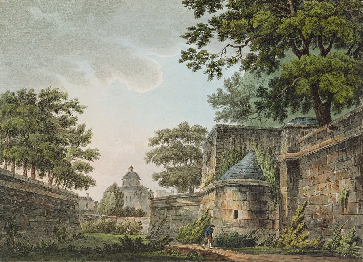 Interiør av Fosses of the Bastille, 1809 (fargeakvatint) av John Claude Nattes