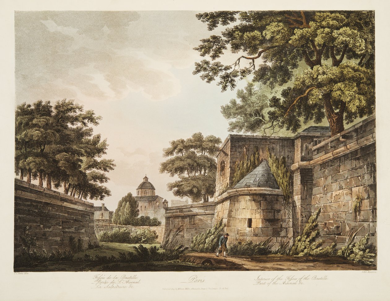 Interiør av Fosses of the Bastille, Del av Arsenal, illustrasjon fra Versailles, Paris og Saint Denis, pub. 1809 (akvatint) av John Claude Nattes