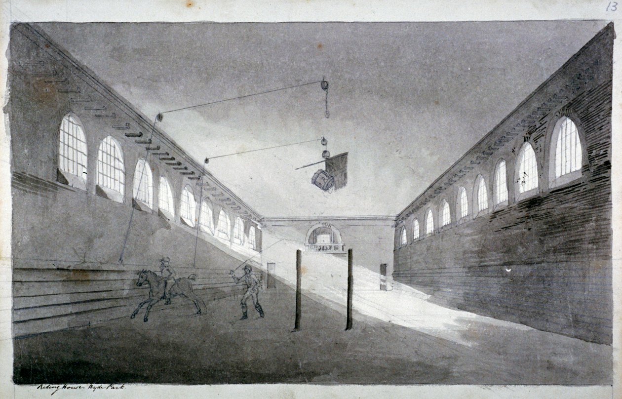Innvendig visning av ridehuset, Hyde Park, London, c1811 av John Claude Nattes