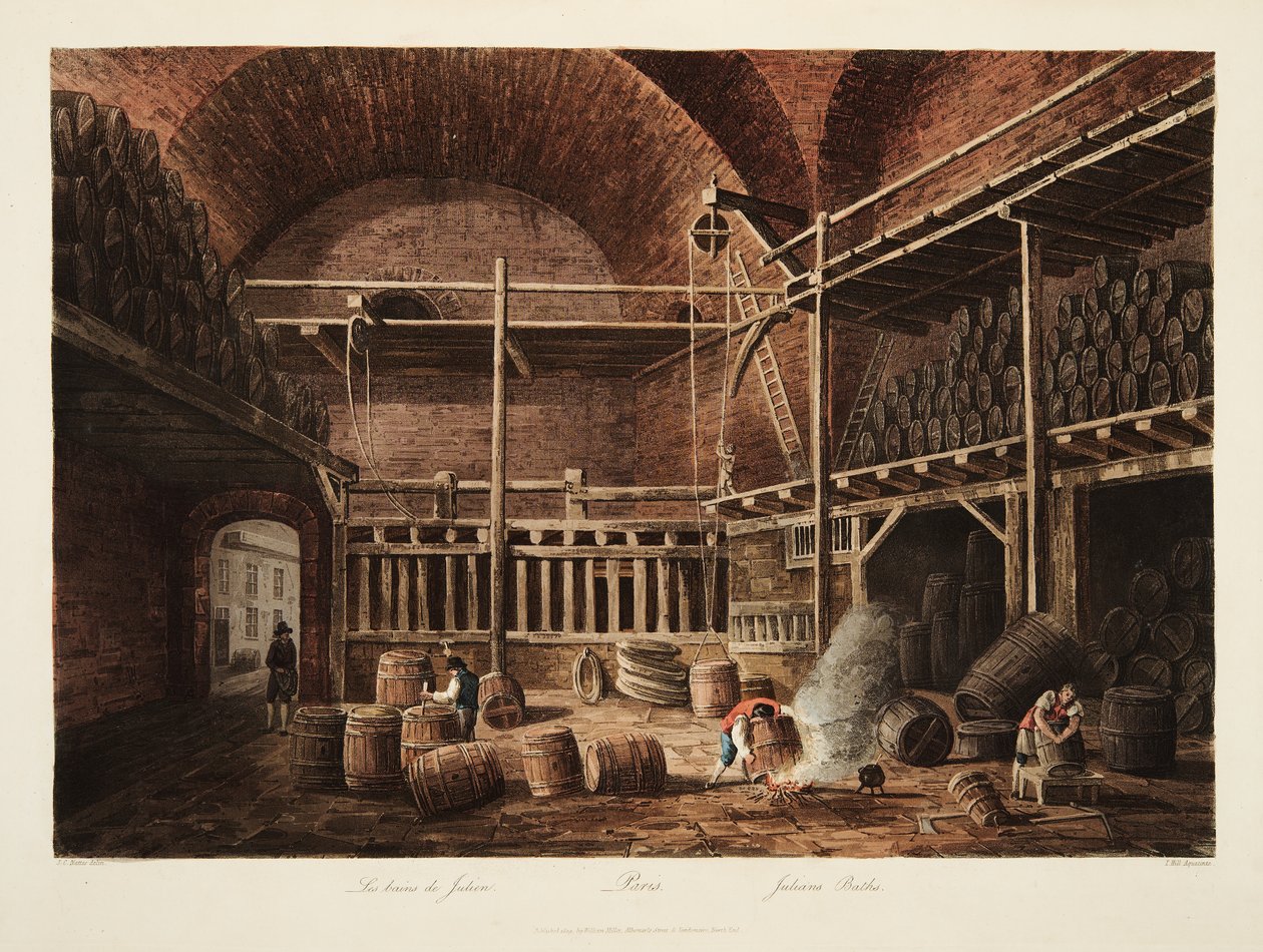 Julians Baths, illustrasjon fra Versailles, Paris og Saint Denis, pub. 1809 (akvatint) av John Claude Nattes
