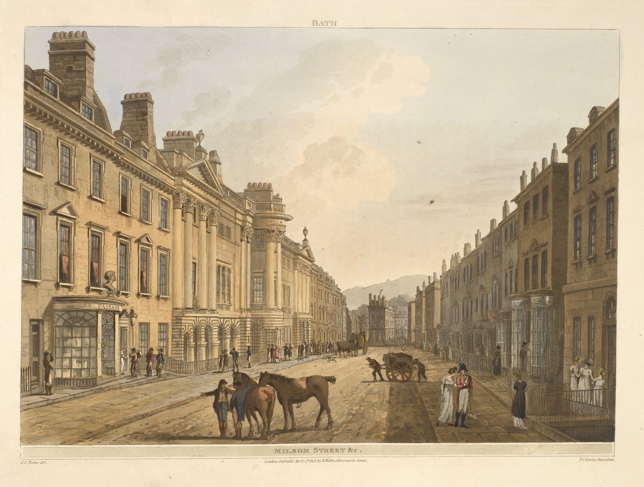 Milsom street.Bath, illustrert med en serie visninger, fra tegningene til J. C. Nattes; med beskrivelser til hver tallerken.John Claude Nattes1806 av John Claude Nattes