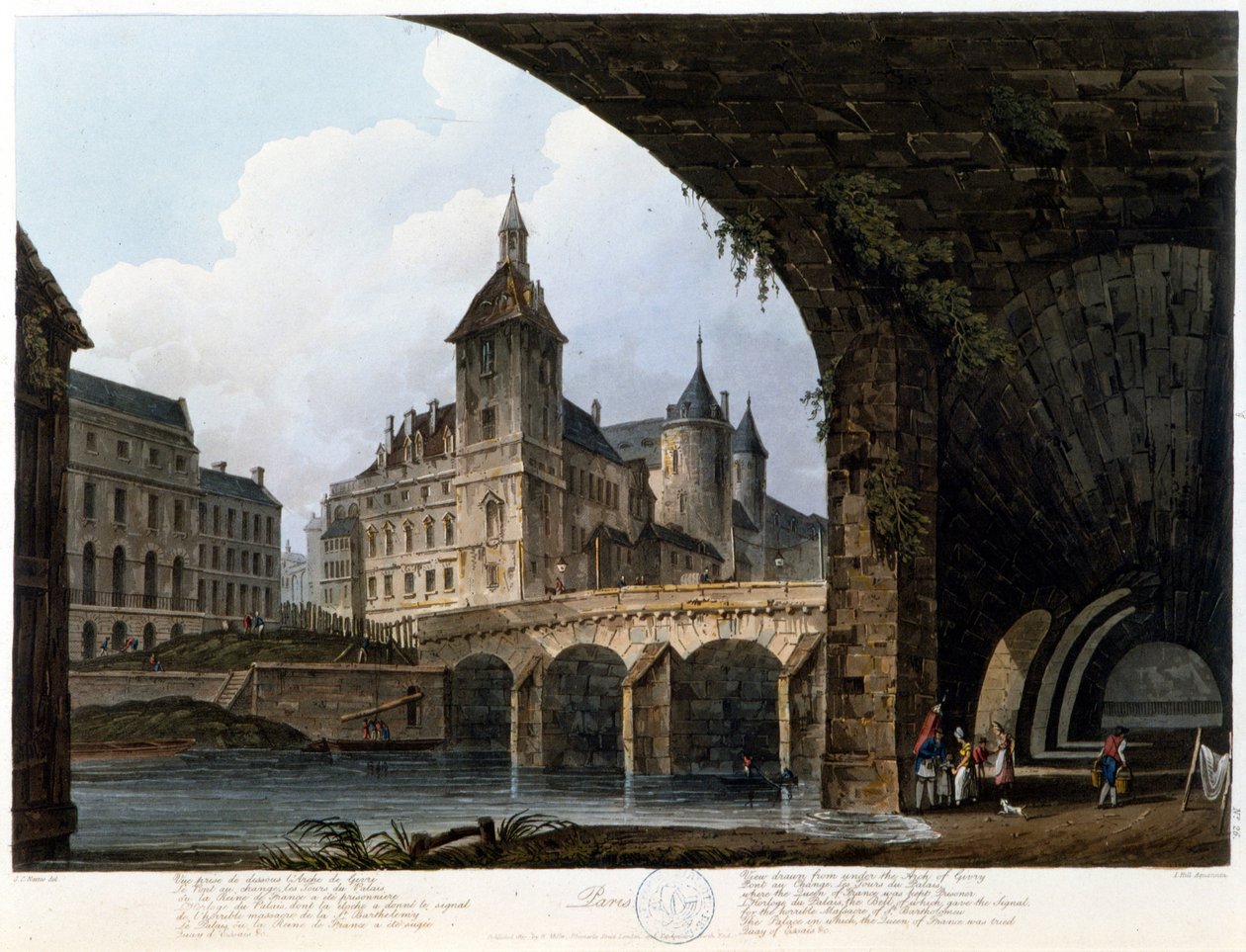 Paris: Le Pont au Change - i "" Paris sett av J.C. Mats", red. Miller, London av John Claude Nattes